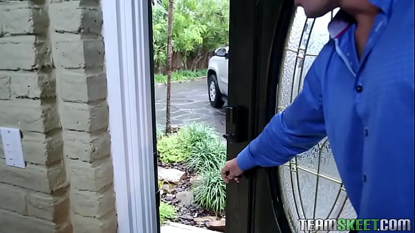 Tiny babysitter teen wearing glasses fucked hard by huge cock