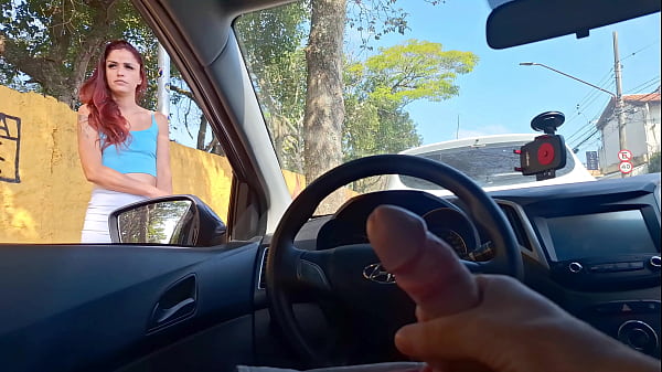 Risky handjob for naughty girl on the street who was at the bus stop!