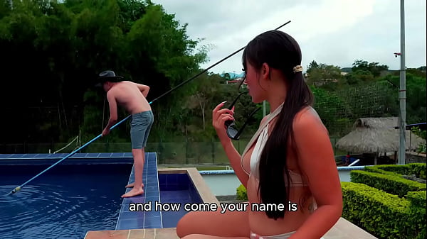 La bella colombiana Daniela Andrea viene scopata sul bordo della piscina da un cazzo enorme nella sua stretta figa rosa!